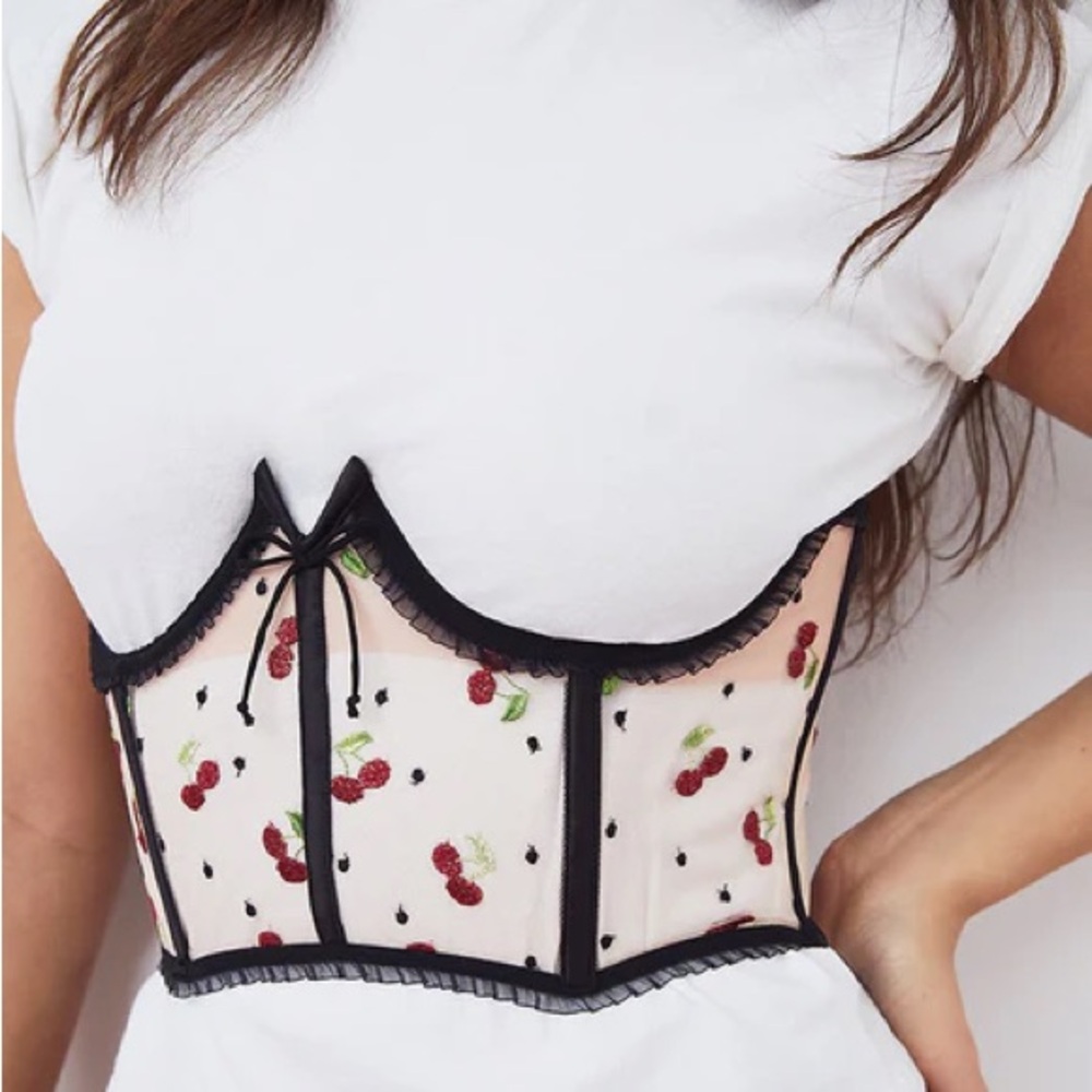 For Love & Lemons Cherry Embroidered Corset